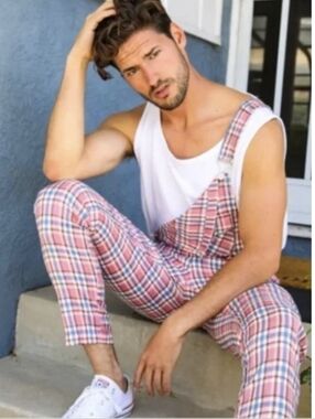 RomperJack Pink plaid pastel Caddyshack Overhauls Overalls. Size Large